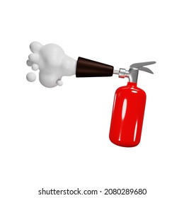 3d red fire extinguisher, extinguish fires foam from nozzle, protection from flame, isolated illustration on a white background, 3D rendering
