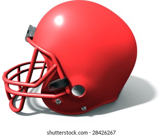 3d Red Football Helmet On White Background