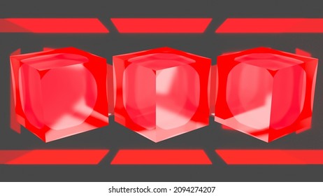 3D Red Glass Box With Grey Reflection