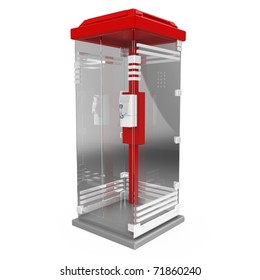 3d Red Glass Phone Booth Isolated On White