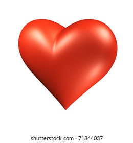 3D Red Heart Over White