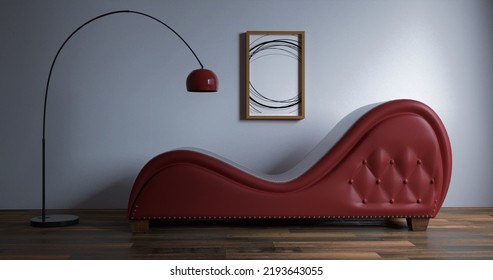 3D Red Leather Recliner Sofa, Modern Interior, Minimal