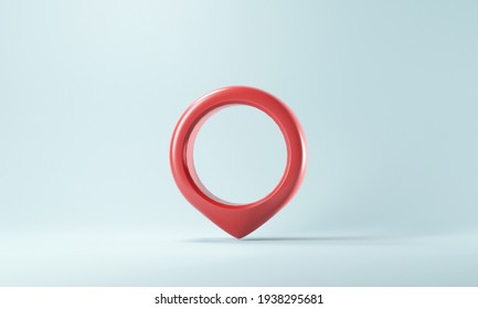 3d Red Map Pointer Pin. Location Symbol On Blue Background. 3D Rendering