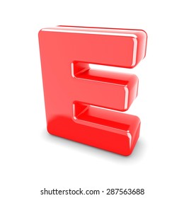 3d Red Metal Letter E Isolated White Background