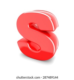 3d Red Metal Letter S Isolated White Background