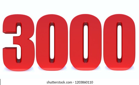 3d Red Number 3000 Isolated On White Background