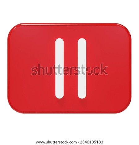 3D Red Pause Button Icon. Isolated on white background. 3D rendering