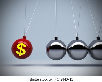 3d red pendulum dollar sign of about money or investment  impact art abstract background concepts