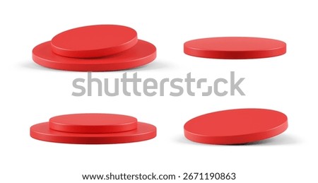 3D Red Podium Set Isolated on White Background Stage Platform Pedestal Display for Product Presentation