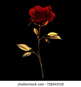 3d red rose isolated on black background