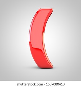 3D Red Round Brackets Symbol Isolated White Background. Glossy Font With Studio Lights Reflections And Shadow.