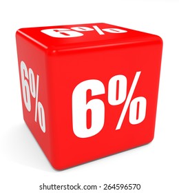 3D red sale cube. 6 percent discount. Illustation.