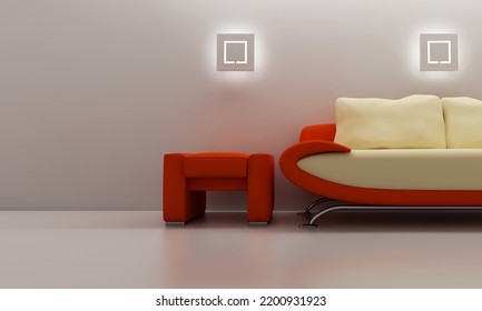 3D Red Sofa With Bed Style