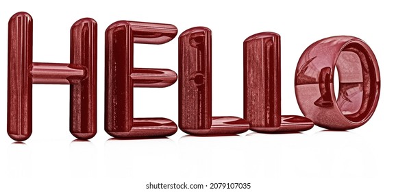 3d red text "hello" on a white background. 3d render with sketch effect