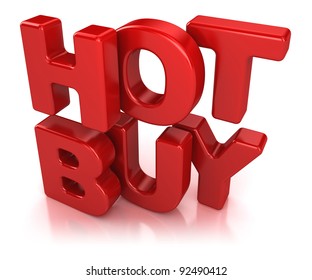 3d Red Text Hot Buy, Isolated Over White Background