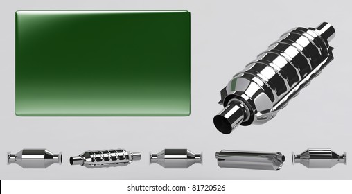 3D of reflecting catalytic converters collection and green plate