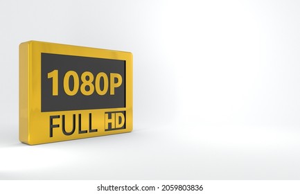 A 3D render of 1080P full HD on a golden tile isolated on white background