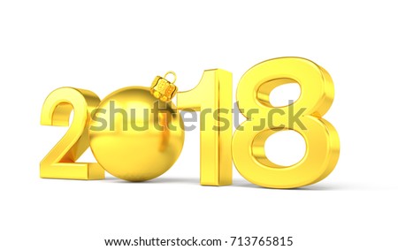 3d render 2018 in letters with a golden christmas ball as zero over white background - A Golden Christmas 3 3d render 2018 in letters with a golden christmas ball as zero over white background - A Golden Christmas 3