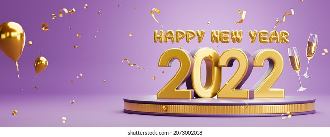 3d render of 2022 happy new year on purple podium for product display - Powered by Shutterstock