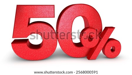 3d render, 50% isolated with Red Color on white background 3D illustration