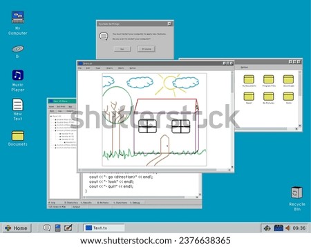 3D Render: 90s Operating System Template with Image Editor Software For Old PC Monitors. User Painting a Digital Picture, Creating Computer Art on 1024x768 Resolution Screen with 4:3 Aspect Ratio
