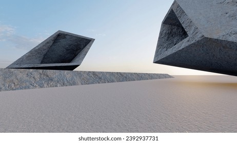 3d render abstract architecture background buildings geometric shape