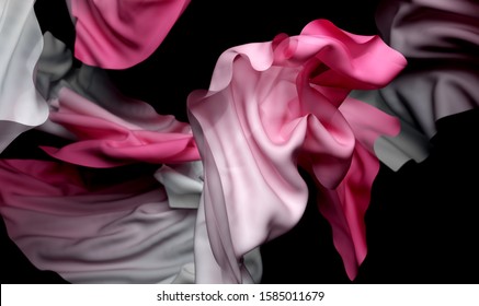 3d Render Of Abstract Art 3d Background With Depth Of Field Effect With Flying Silky Cloth Textile Scarf Or Drapery In White And Red Gradient Color On Black