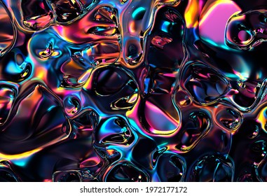 3d render of abstract art 3d background texture with part of surreal landscape of hills based on liquid metal plasma material painted in purple neon gradient color in wavy organic curve lines forms