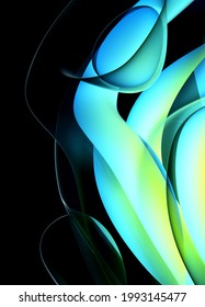 3d render of abstract art 3d background with surreal organic substance in curve round wavy elegance organic biological spherical lines forms in neon glow blue azure gradient color on black back