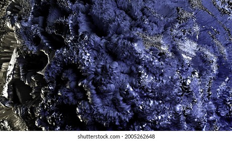 3d Render Of Abstract Art 3d Background Texture With Part Of Rough Grunge Planet Asteroid Surface With Damages Scratches Cranks And Crater Holes In Metal Iron Material In Blue Violet Color