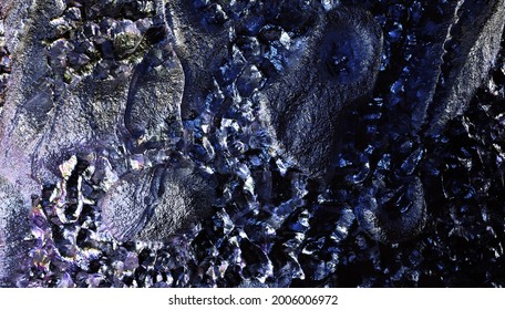 3d Render Of Abstract Art 3d Background Texture With Part Of Rough Grunge Planet Asteroid Surface With Damages Scratches Cranks And Crater Holes In Metal Iron Material In Blue Violet Color