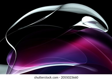 3d render abstract art 3d background and in spherical round wavy spiral smooth soft biological lines forms in transparent plastic in violet   purple gradient color in the dark black environment