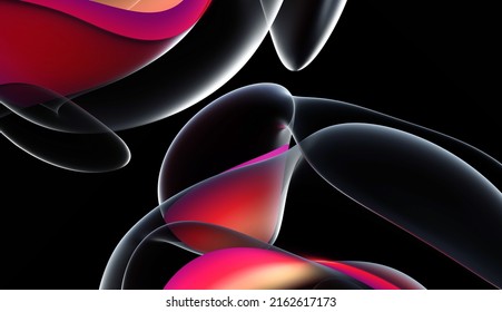 3d Render Of Abstract Art 3d Background With Part Of Surreal Alien Flower In Curve Wavy Organic Spherical Biological Lines Forms In Transparent Glowing Material In Red Purple Gradient Color On Black 