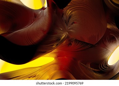 3d Render Of Abstract Art 3d Background With Part Of Surreal 3d Ball Sphere Planet With Smooth Wavy Curve Lines Forms Gold Metal Rock Surface With Glowing Yellow Contrast Light Inside