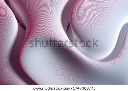 3d render of abstract art 3d background with wavy lines of surreal hills dunes or mountains valley in spherical round curve elegant smooth and soft forms in purple red and white gradient color