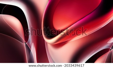 3d render of abstract art 3d background with part of surreal alien flower in spherical curve wavy elegance biological lines forms in matte metallic material in purple red pink and brown gradient color