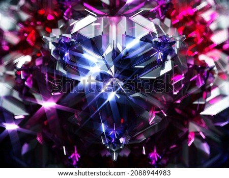 3d render of abstract art 3d background with part of surreal ruby gemstone crystal with prism reflection in fractal triangles structure in purple and violet color with depth of field effect 