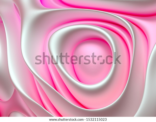 3d render of abstract art 3d background with wavy, curved, round, smooth and soft organic lines in white matte and light pink color 
