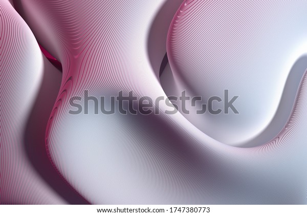 3d render of abstract art 3d background with wavy lines of surreal hills dunes or mountains valley in spherical round curve elegant smooth and soft forms in purple red and white gradient color