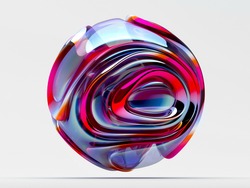 3d Render Of Abstract Art 3d Ball In Organic Curve Round Wavy Smooth And Soft Bio Forms In Glossy Glass Material Painted In Extreme Gradient Blue Pink And Purple Color On Grey Background