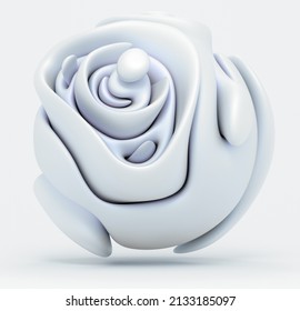 3d render of abstract art 3d ceramic ball sculpture in spherical organic curve round wavy biological lines forms, in white and light purple matte gradient color ceramic material on white background  