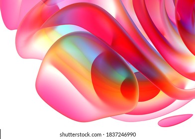 3d Render Of Abstract Art Fashion 3d Background With Part Of Surreal Organic Curve Round Wavy Elegance Meta Substance Of Spherical Alien Flower Sculpture In Pink And Orange Matte Glass Gradient Color