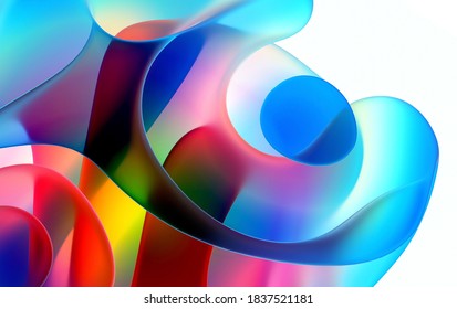 3d Render Of Abstract Art Fashion 3d Background With Part Of Surreal Organic Curve Round Wavy Elegance Meta Substance Of Spherical Alien Flower Sculpture In Rainbow Matte Glass Gradient Color