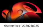 3d render abstract art part of surreal alien flower in curve wavy round and spherical lines forms in transparent plastic material with glowing white blue and orange color inside on black background
