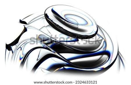 3d render abstract art with part of surreal alien glass flower in spherical spiral curve wavy round lines forms with dispersion rainbow color spectrum prism effect on isolated white background