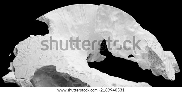 3d render of abstract art with part of black
and white damaged 3d ball planet earth , moon or asteroid in
spherical shape with big crack in organic rough shape on surface on
isolated black
background