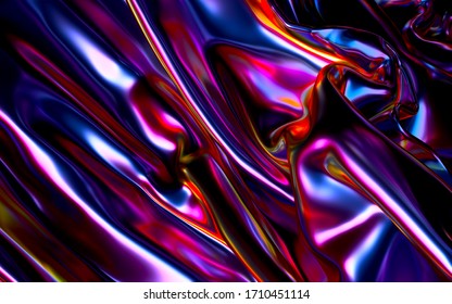 3d render abstract art surreal 3d background and part drapery textile blanket silky scarf in curvy wavy lines and matte surface   metallic pink purple orange   blue gradient color 