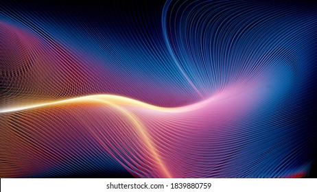 3d render of abstract art of surreal background with curve wavy spiral and twisted magic miracle fantasy concentric tungsten filament lines in rainbow gradient glowing color light in the dark
