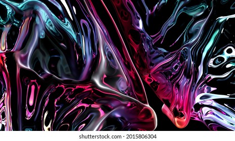 3d render abstract art surreal 3d background and part translucent plastic drapery blanket in wavy curve organic biological lines forms in purple   blue gradient color black
