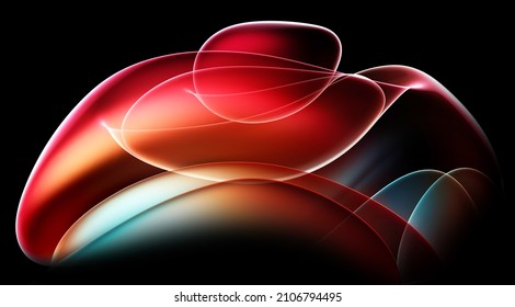 3d render abstract art surreal 3d background and part surreal flower in curve wavy elegance organic biological lines forms in transparent plastic in blue orange   brown gradient color